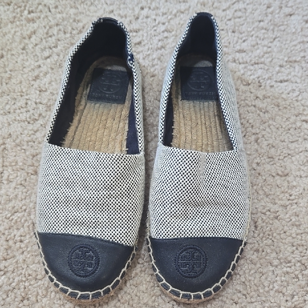 Tory Burch Navy and Cream Espadrilles